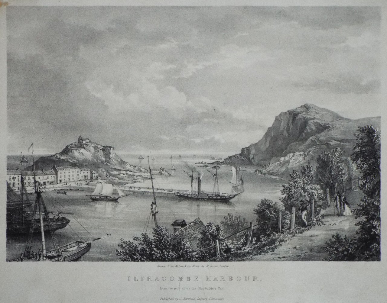 Lithograph - Ilfracombe Harbour, From the Path above the Ship-builders Yard. - Gauci